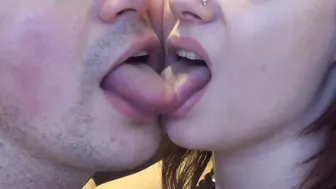 Mistress Misha Goldy Tongues wrestling with man and wild kiss