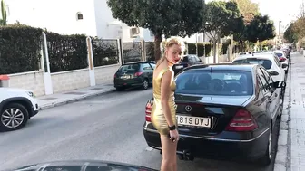 ivy roses golden shiny minidress in public 720p